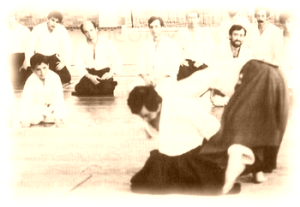 Un pequeño Roberto Sánchez que observa con interés la técnica del Maestro Tamura (Castellón, 1984). Fotografía obtenida de Aikido. El Maestro y el Método', de Tomás Sánchez