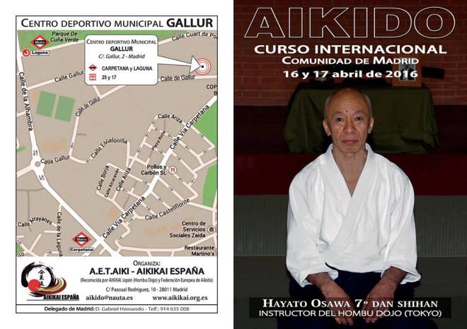 Hayato Osawa Shihan (7ºDan) - díptico curso AETAIKI 1/2 - Aikikai de España - Madrid, 16 y 17 de abril de 2016.