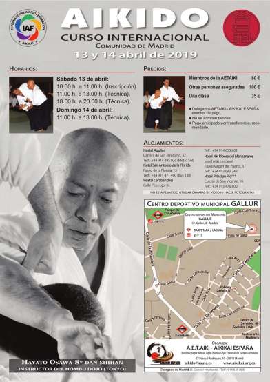 2019 abril - Curso Aikido Hayato Osawa, 8ºdan y Shihan del Hombu Dojo (Aikido Aikikai Japón) - AETAIKI - Aikikai de España