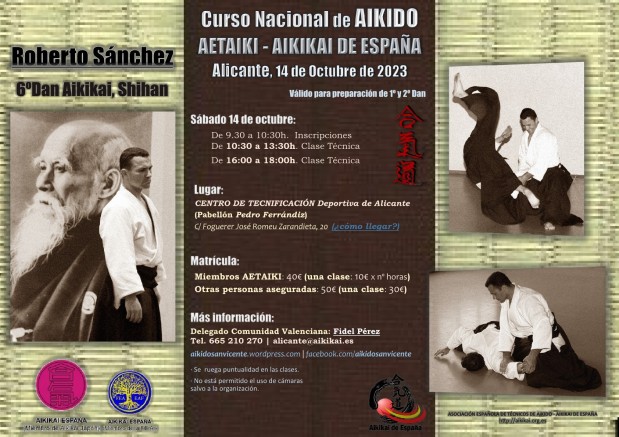 Curso Nacional de Aikido en Alicante: Roberto Sánchez (6ºDan Aikikai, Shihan y Director Técnico AETAIKI – Aikikai de España) – 14 de octubre de 2023